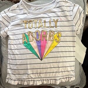White Striped "Totally Adorbs" Graphic Ruffle Hem Tee - Multicolor
